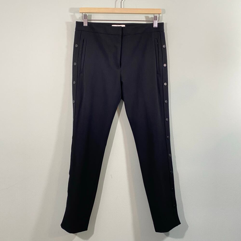 Tibi Women Black Snap Button Side Slim Straight Ankle Trousers Size 4